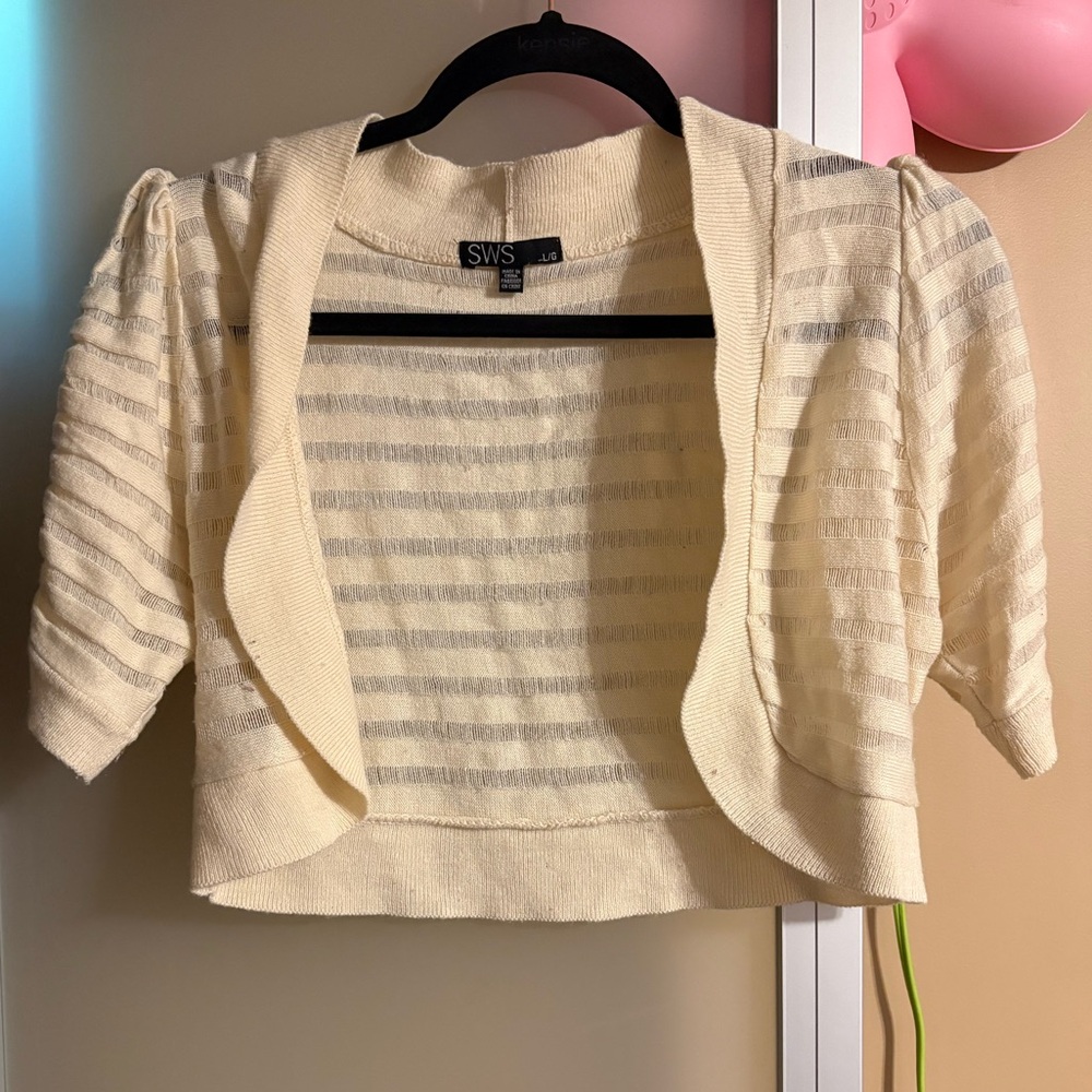 Vintage Cream Striped short crop mini Cardigan cover up